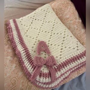 Handmade Pink and Cream Crochet Baby Blanket